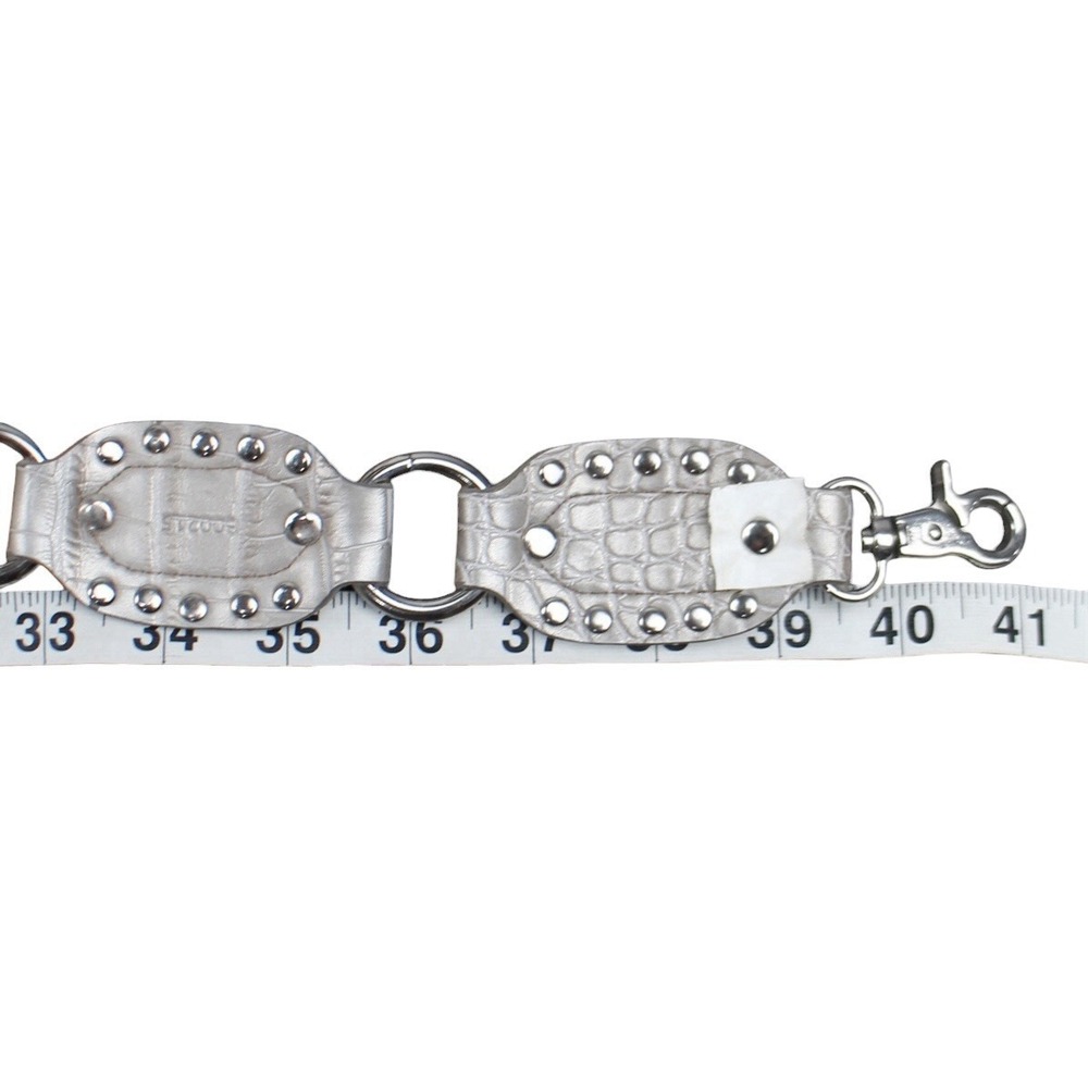 Kathy Van Zeland Studded Leopard Print Leather Chain Link Waist Belt Silver OS - Picture 7 of 7